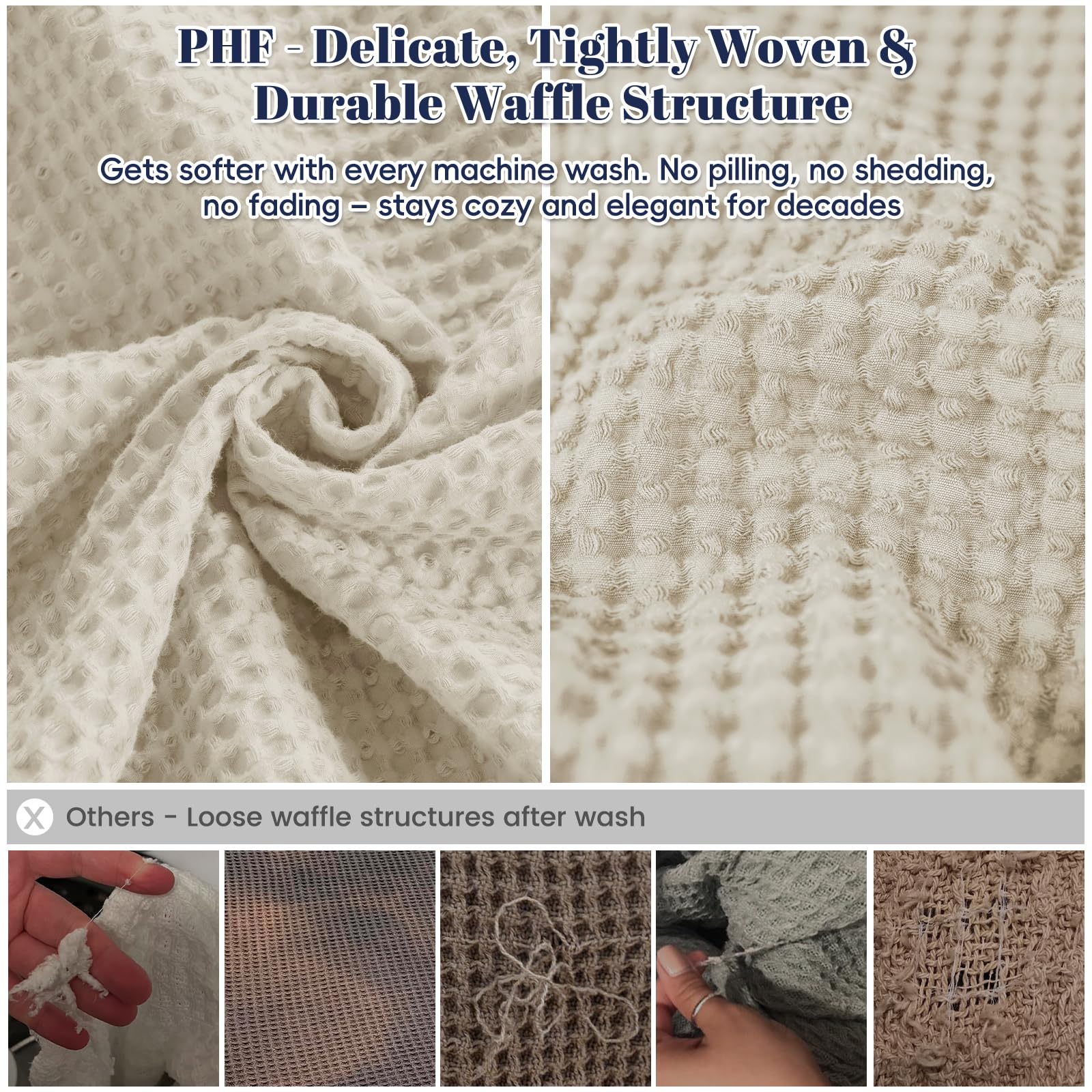 PHF 100% Cotton Waffle Weave Blanket Single Size 130 x 150cm, Pre-Washed Lightweight Breathable Throw Blanket - Image 4
