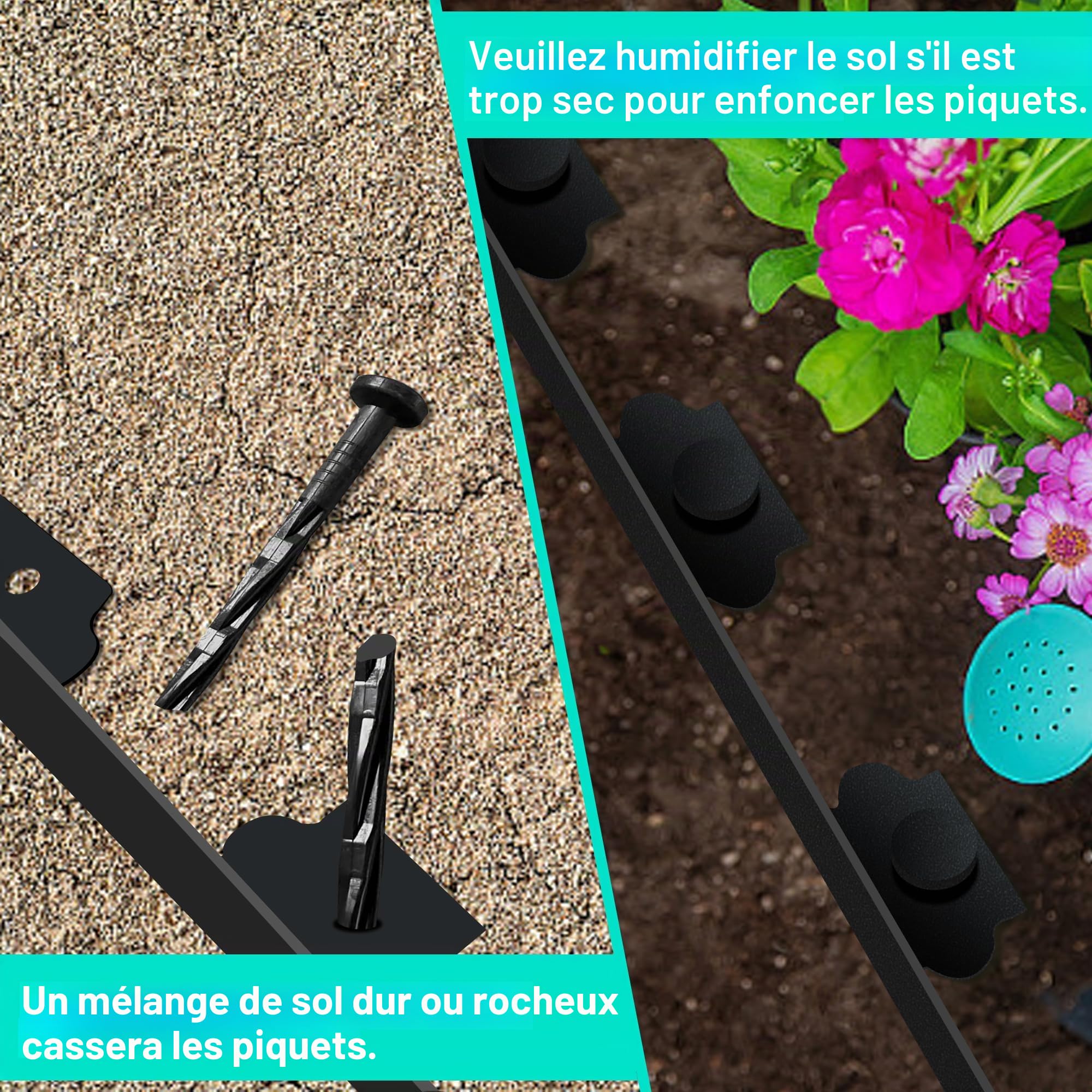 Bordure de Jardin Flexible, Bordure Jardin Exterieur Hauteur 10cm, Bordure de Jardin en Plastique 10 mètres avec 30 Piquets d'ancrage, Garden Edging, Bordure de Tonte (10M (Longueur) x 10CM (Haut))