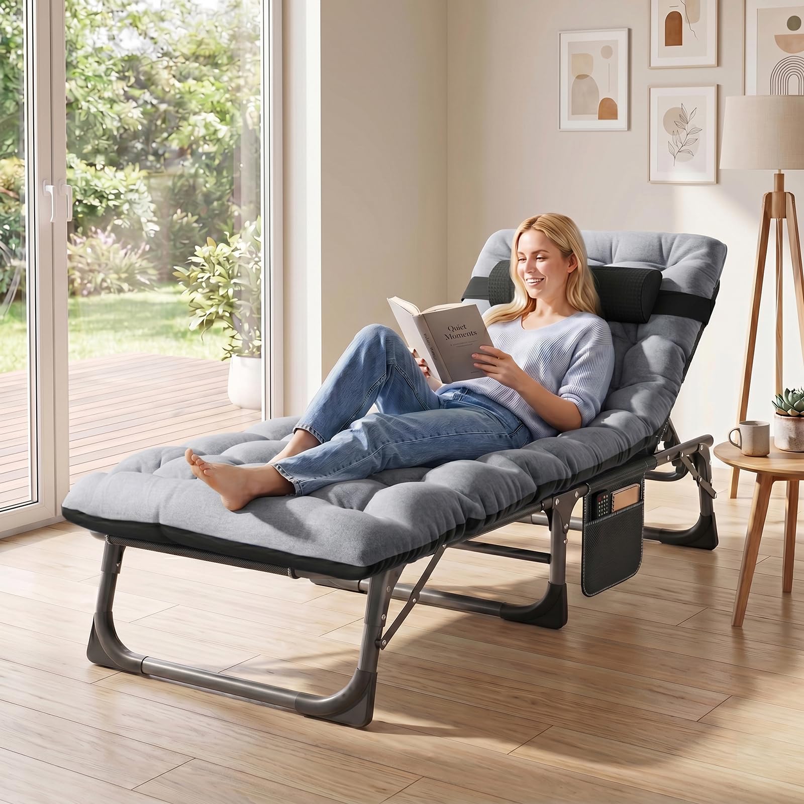 ABORON Patio Lounge Chair, Adjustable Folding Chaise Chair, Max 450LB Load