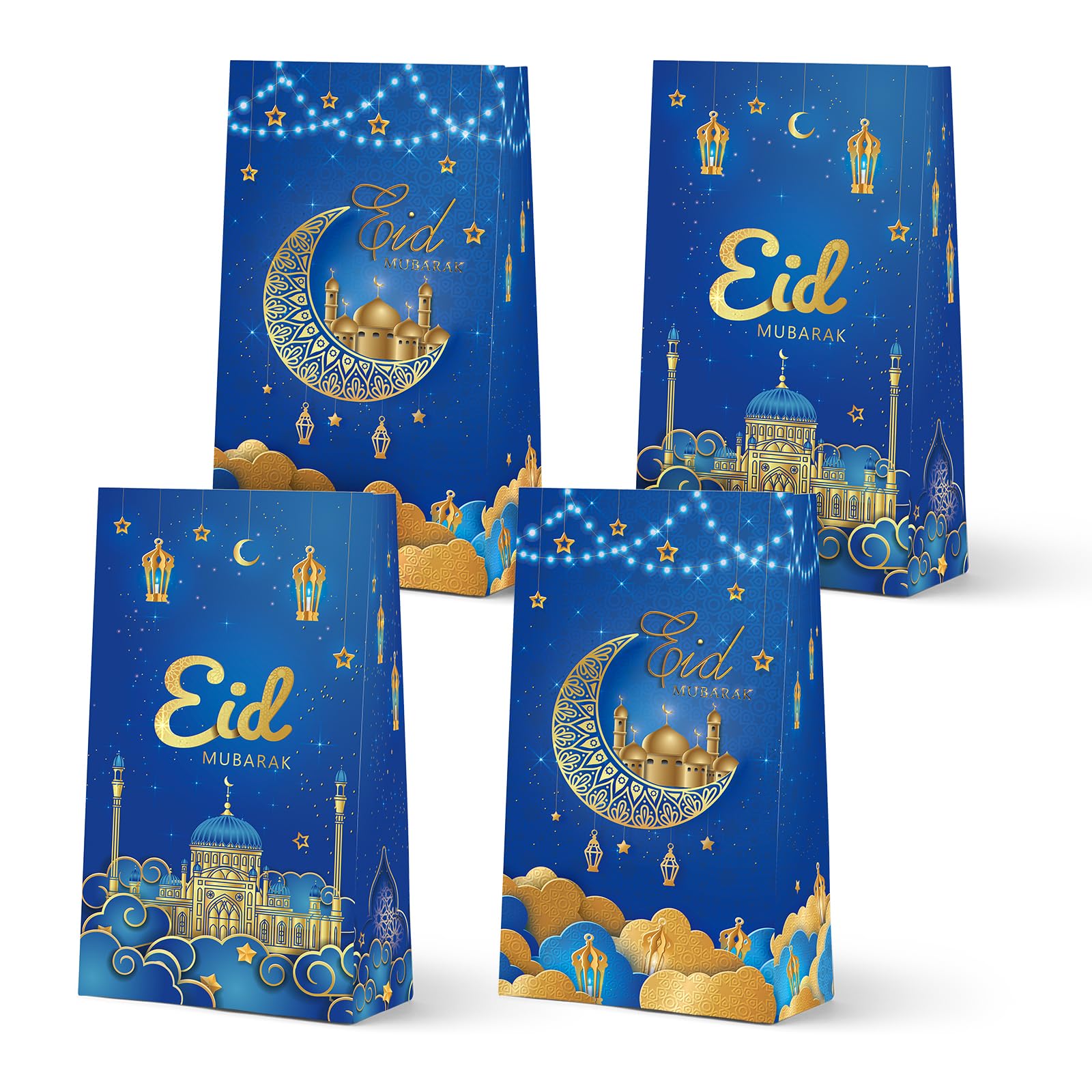 KALEFO Eid Mubarak Favor Gift Bags 24PCS Ramadan Muslim Supplies Goodie Treat BagTable Decorations for Party Birthday Blue