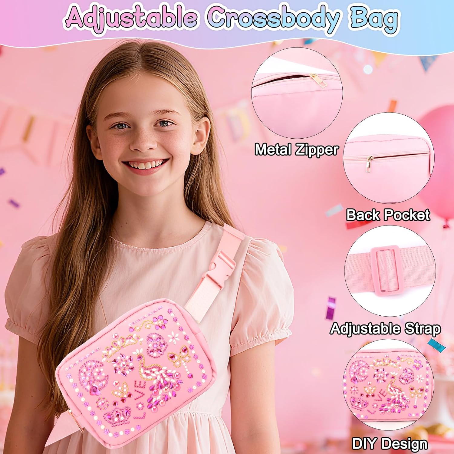 TOUPONS Birthday Gifts for Girls, Decorate Your Own Water Bottle & Crossbody Bag with Gems Stickers for Kids, Fun Back to School Christmas Easter Valentines Day Gifts for Daughter, Niece, Sister