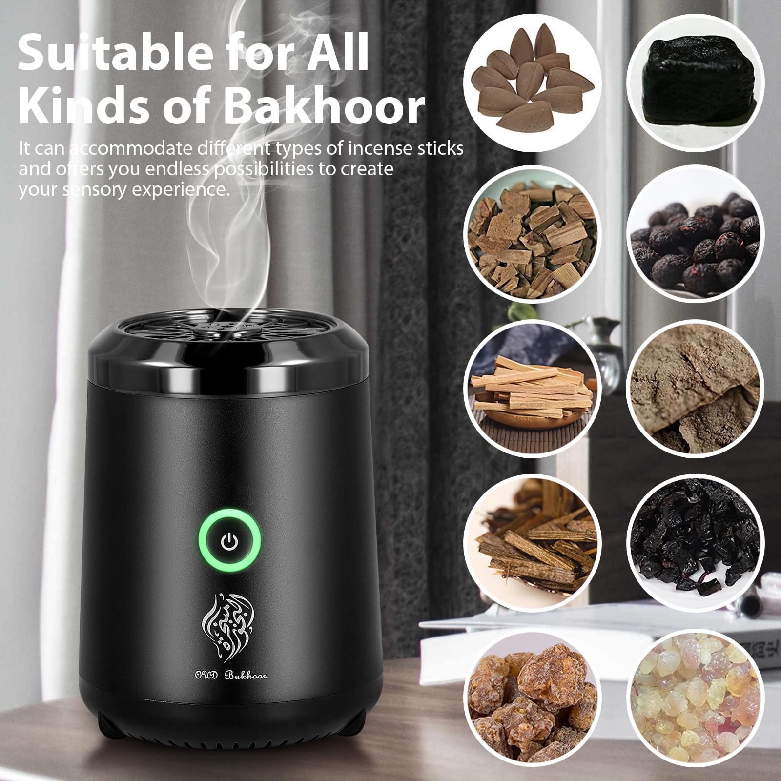 Bakhoor Burner - Bruciatore di incenso, elettrico, mini bruciatore di incenso musulmano, portatile, in resina, per viaggi, ufficio, casa, yoga, spa, aromaterapia