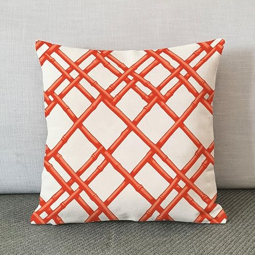 Miniatura 2 de Funda de almohada geométrica de bambú naranja Coral Chinoiserie Euro Funda de almohada funda de almohada abstracta 18x18 pulgadas Funda de almohada