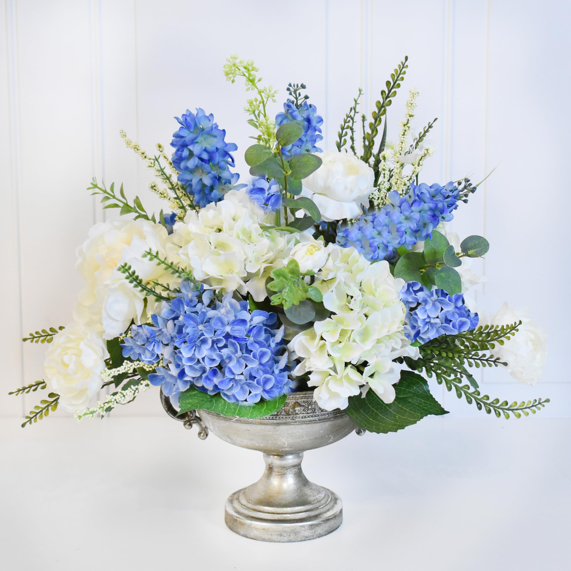 Amazon.com: Silk Flower Arrangement, White and Blue Hydrangeas and