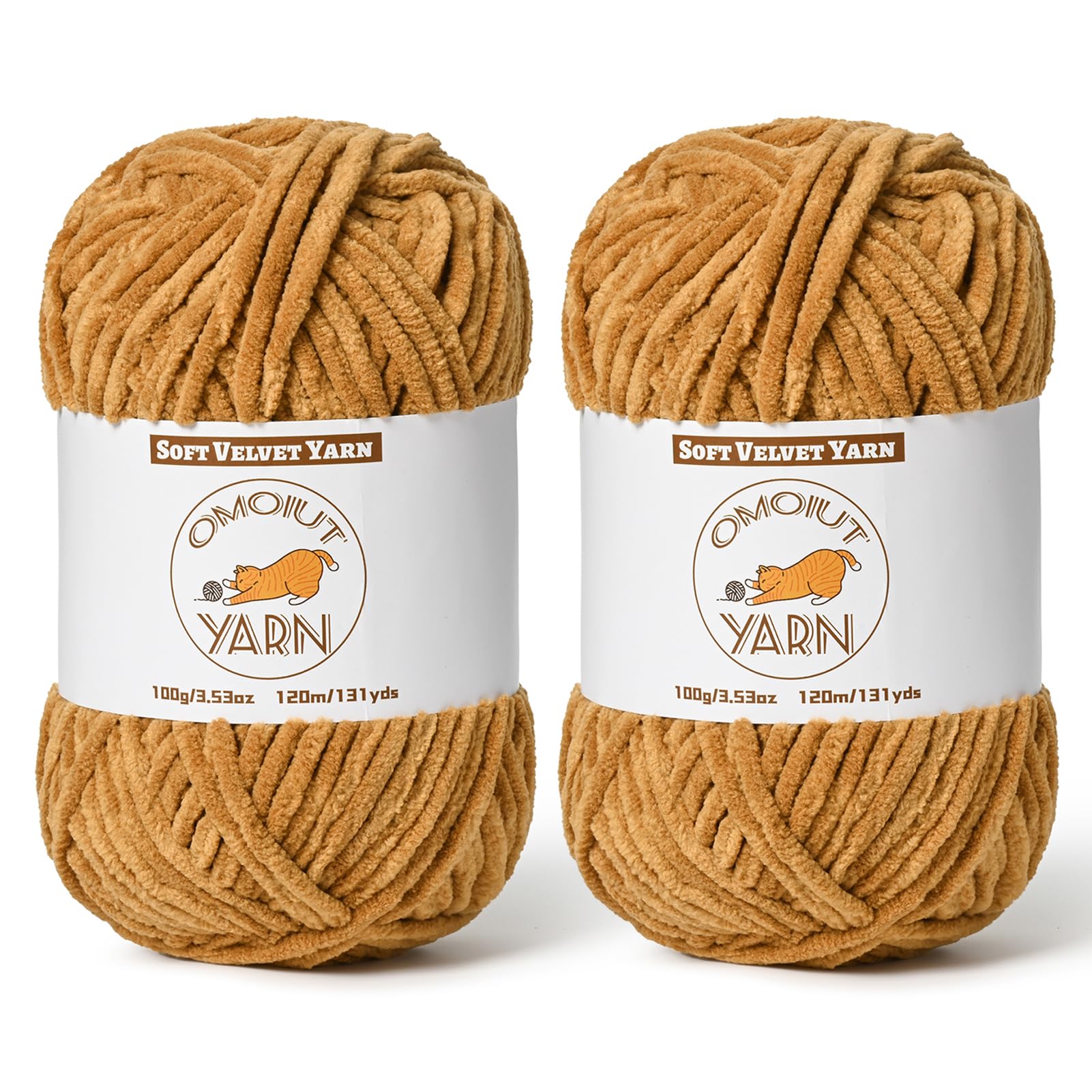 2 Pack Brown Fluffy Velvet Yarn for Crocheting, Chunky Chenille Baby Blanket Yarn for Crochet, Soft Fuzzy Puzzle Yarn for Knitting, (100g/3.53oz Each) Bulky Thick Amigurumi Crochet Yarns