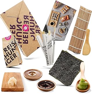Reishunger Sushi Einsteiger Box inkl. Rezeptkarte - Komplett-Set mit original Japanischen Zutaten wie Sushi Reis, Bambusma...