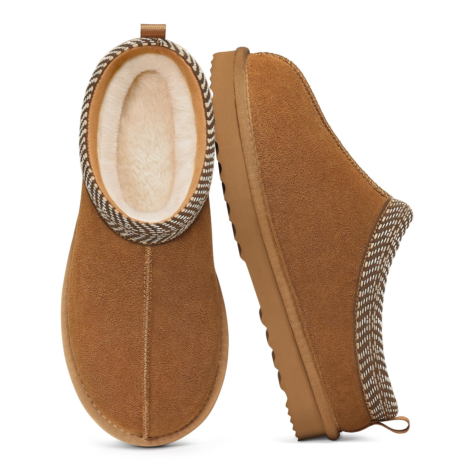 Litfun Fuzzy Genuine Suede Slippers for Women Memory Foam House Shoes