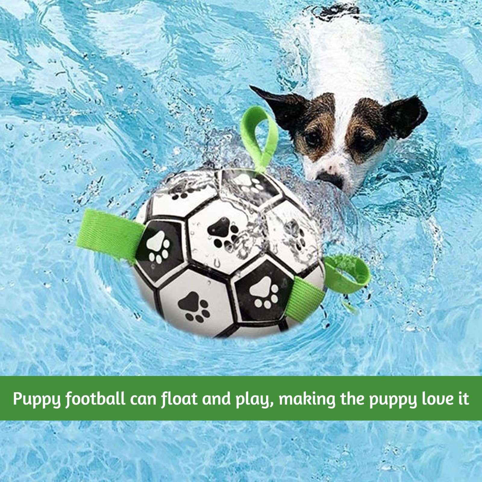 YHSKJCD Dog Football Ball and Tug Toys for Small & Medium Dogs - Interactive Water Toys with Grab Tabs, white,black,green, 15cm/6in - Image 4