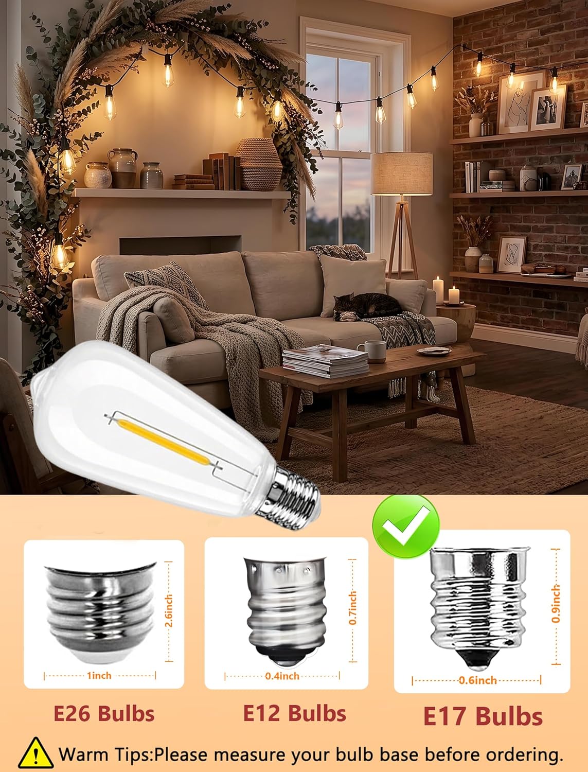 GOOTHY 10 Pack E17 LED Bulbs, ST40 Shatterproof Replacement Bulbs for Outdoor String Lights, Vintage Edison Style Patio String Lights Bulbs Replacement, C9/ E17 Intermediate Bases, 2700K Warm White