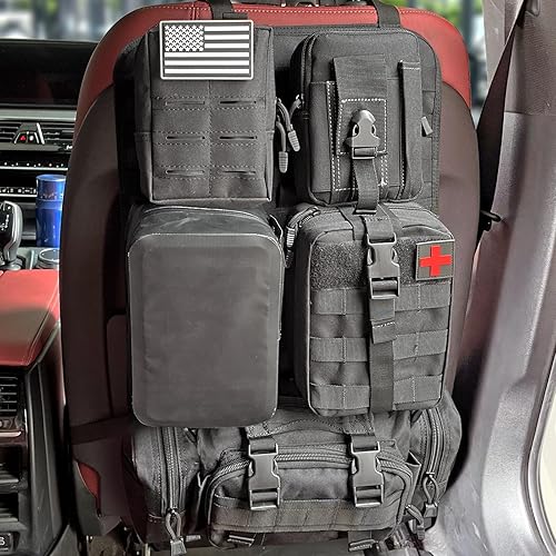 MAIKER Organizador táctico universal para respaldo de asiento con 5 bolsas Molle desmontables (1 bolsa impermeable de PVC) se adapta a todos los