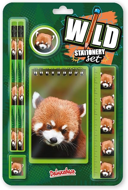 Wild Stationery Set - Red Panda from Deluxebase. These Fun School Stationary Sets for Girls and Boys Include 2 Pencils, Eraser, Sharpener, Ruler and Notebook