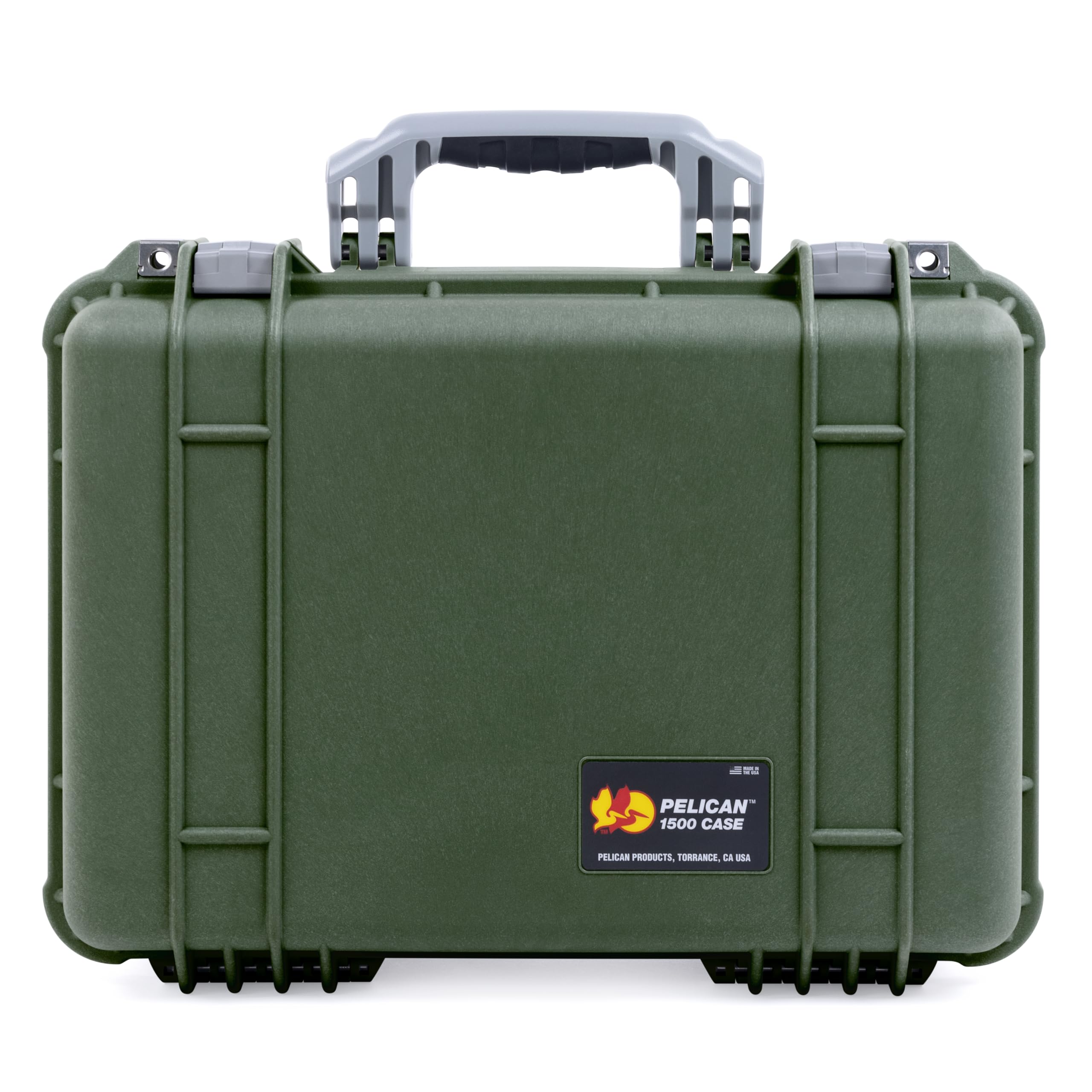 ColorCase Pelican 1500 Case OD Green - Medium Size Waterproof Case with Pick & Pluck Foam Set & Mesh Lid Organizer - Silver Handles & Latches