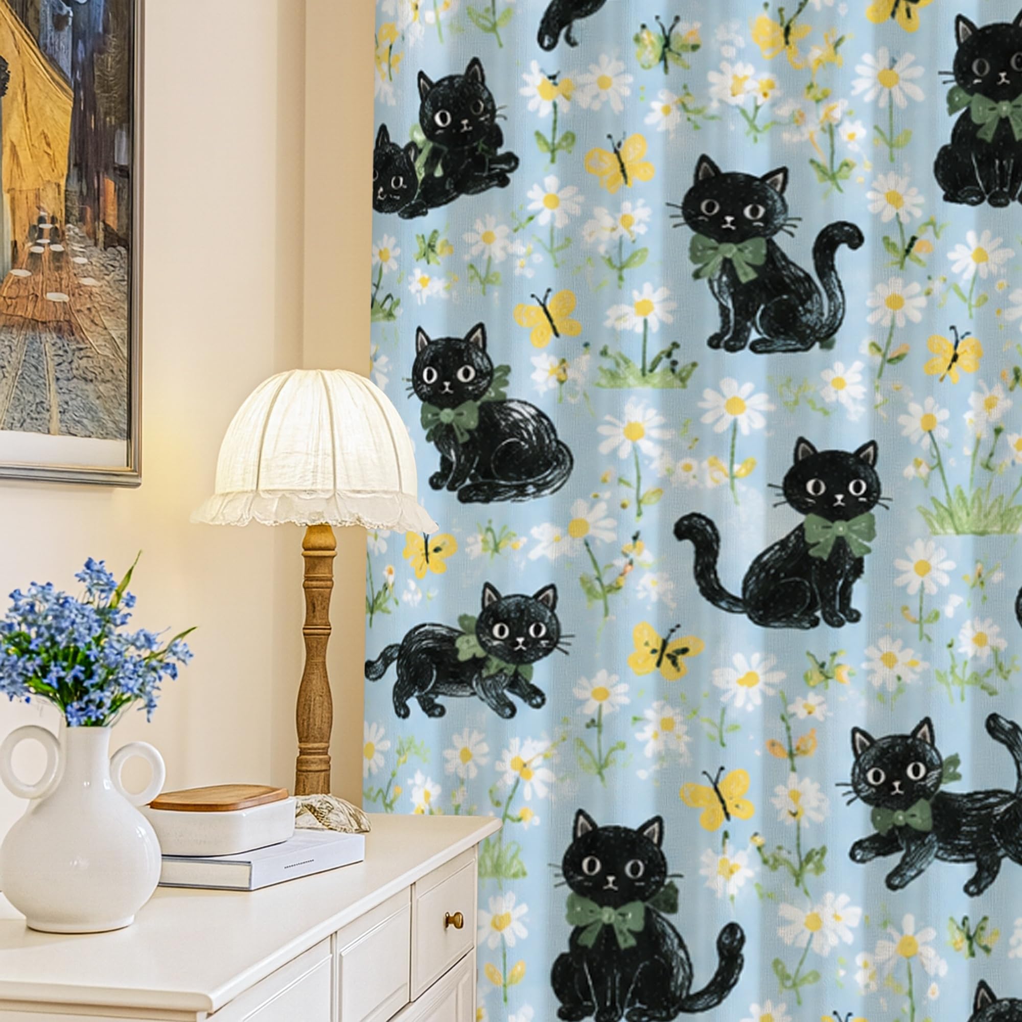 Rideaux occultants thermiques contre le jour et le froid motif chat 132x213