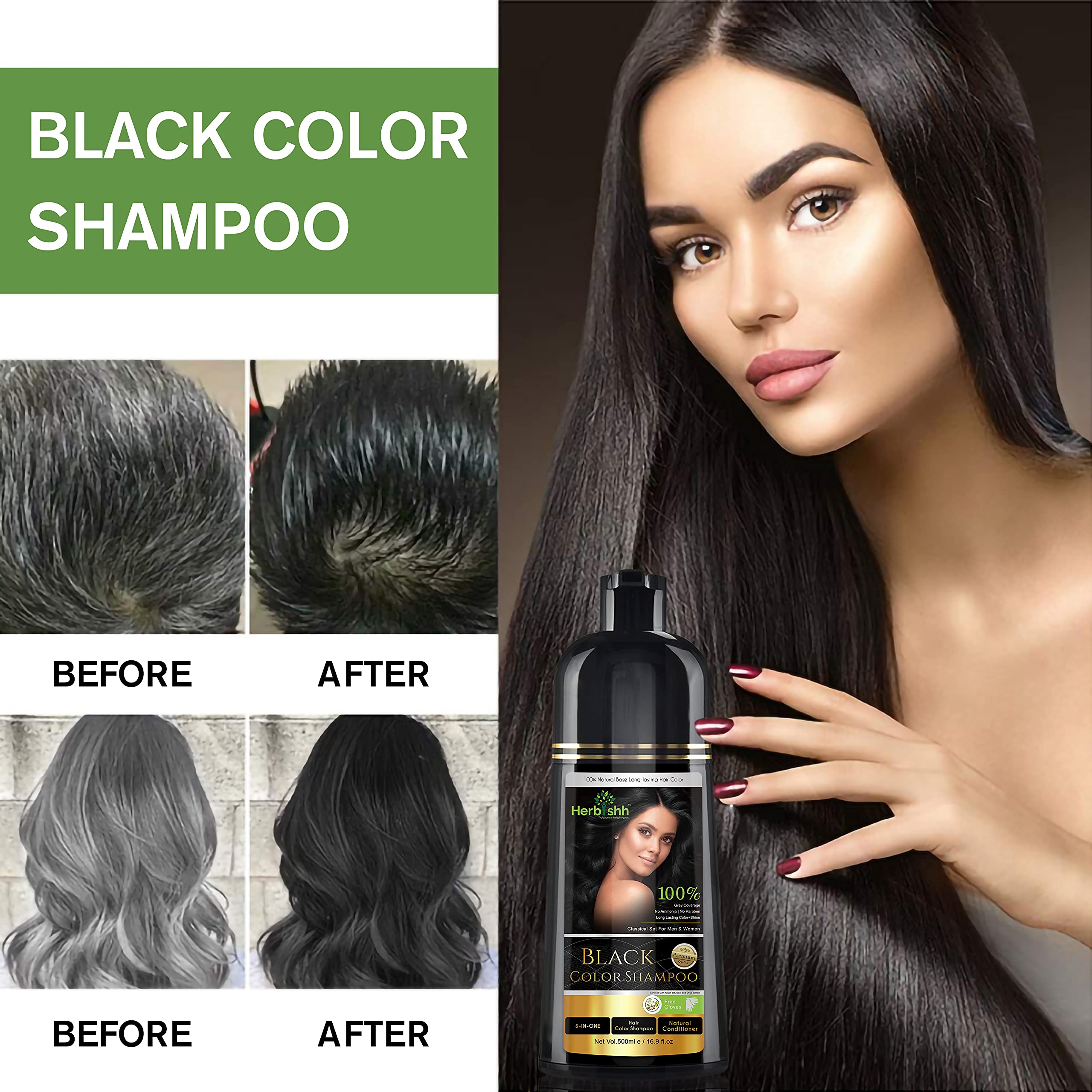 Herbishh Hair Color Shampoo For Gray Hair Magic Hair Dye Shampoo
