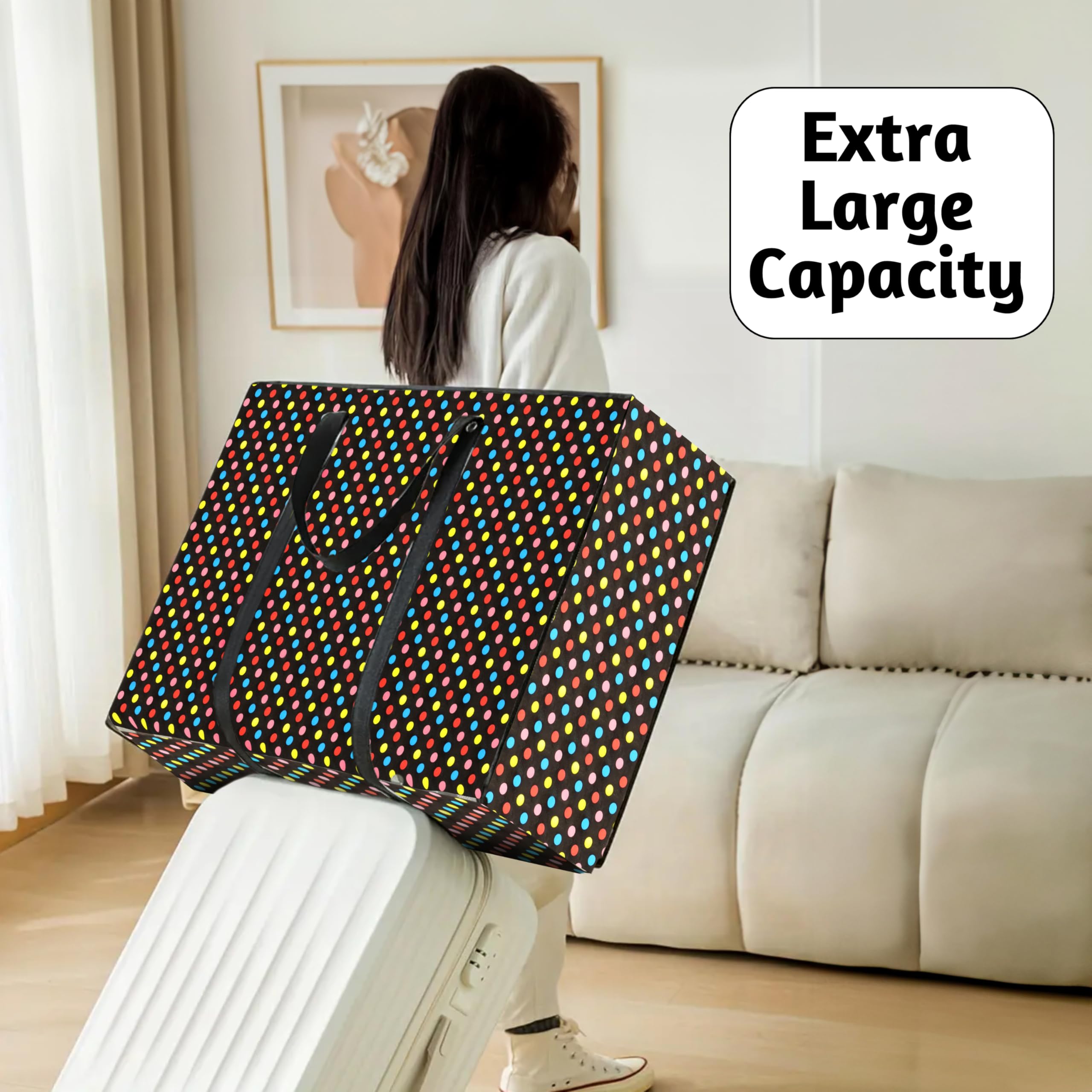 Storite Mehrzweck-Aufbewahrungstasche für Unterbett/Spielzeug/Schreibwaren/Papier/Kleidung mit starkem Griff, 88 x 59 x 28 cm, schwarze Punkte, 2 Stück