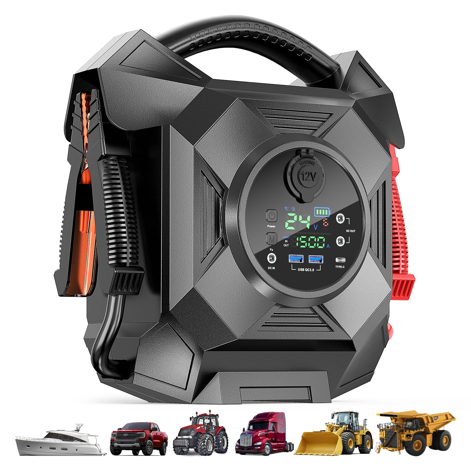 Truck Jump Starter Heavy Duty CAT797 30000A 12V 24V Portable Lithium Battery Jumper -40F Instant Start Battery Booster