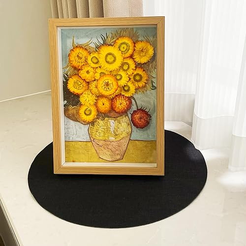 Miniatura 8 de SLOW COW Juego de 4 manteles individuales redondos de lino para mesa de comedor, manteles individuales de 15 pulgadas, lavables, color negro