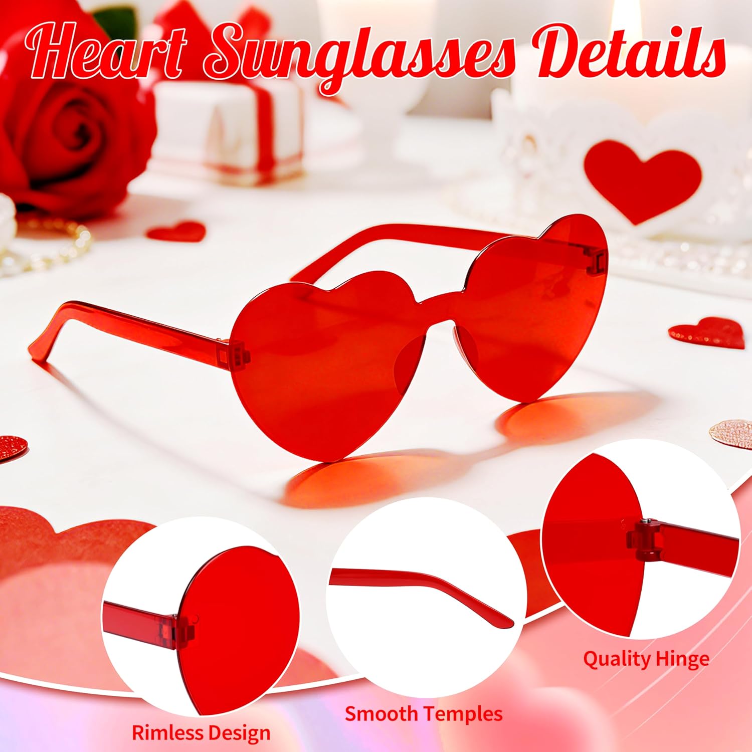 2/4/8/12/20 Pairs Heart Shaped Sunglasses Transparent Heart Glasses Rimless Trendy Eyewear for Valentines Party Favor - Image 3