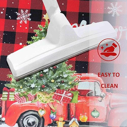 Miniatura 8 de Juego de 2 alfombras y tapetes de cocina de Navidad con diseño de camión rojo a cuadros de búfalo, gnomos de árbol de Navidad, nieve, invierno,