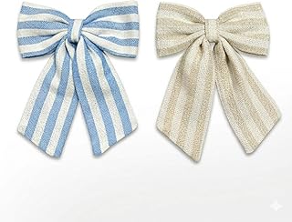 Radhu &amp; Kabby Premium Fabric Hair Bow Clip for Women &amp; Girls | Cute Striped Cotton Bow Hair Accessory | Stylish Ponytail H...