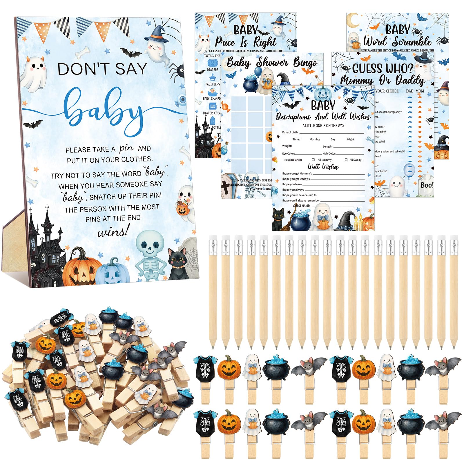 Patelai 321 Pcs Baby Shower Games Supplies, Blue Halloween