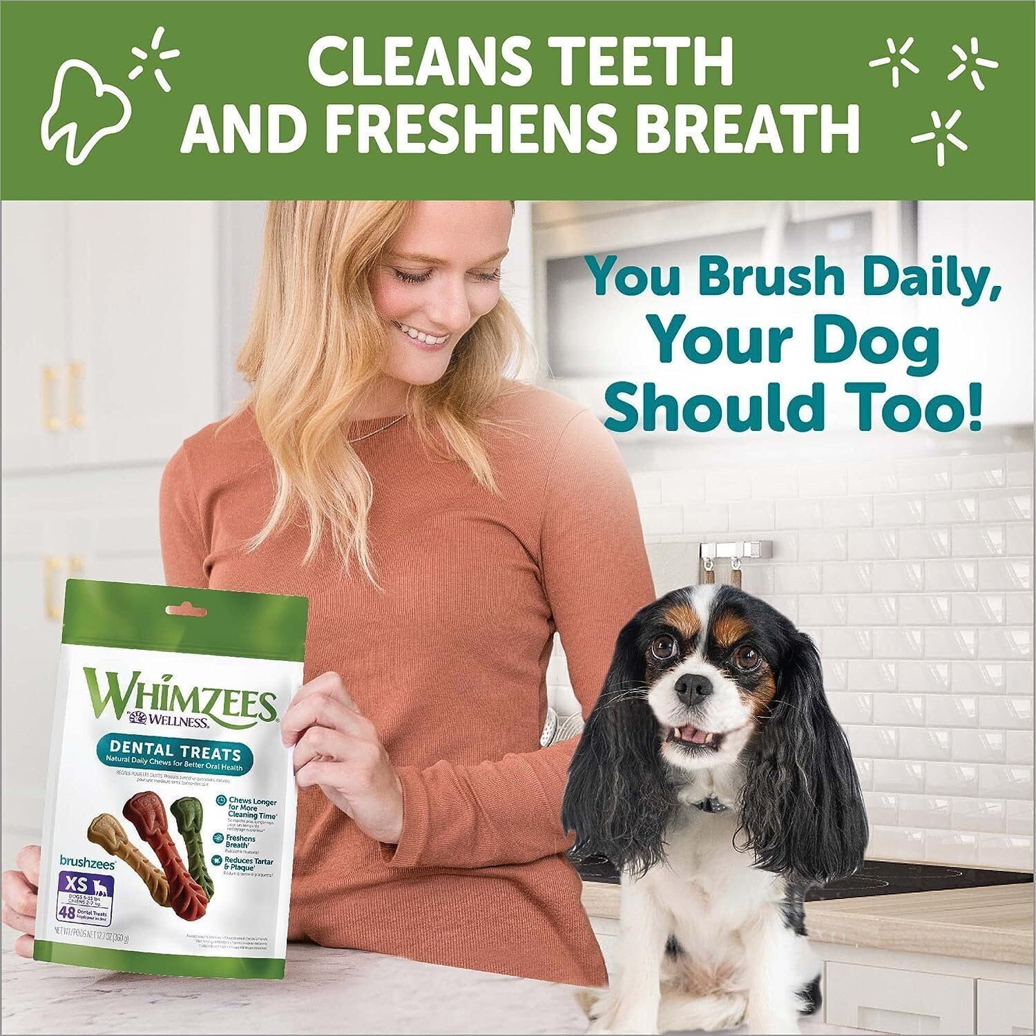 WHIMZEES X-Small Toothbrush Natural Healthy Daily Dental Dog Treats - 2 Pack
