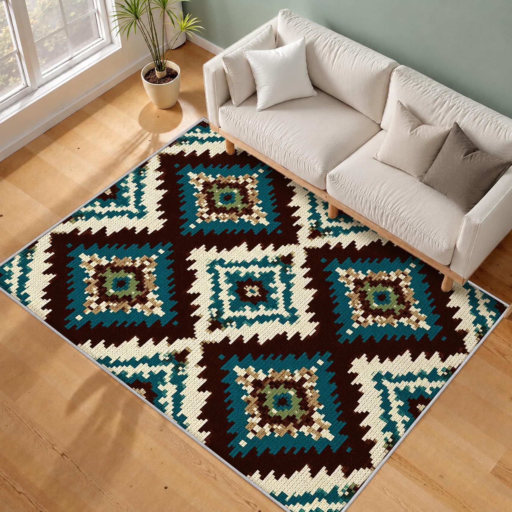 Générique Aztèque Sud-Ouest Tapis de Salon 80x150, Motif Ethnique Tribal Vintage Bohème Tapis Chambre Doux, Lavable en Machine, Poils Courts Antidérapant pour Salle à Manger, Bureau, Cuisine, Tz89x