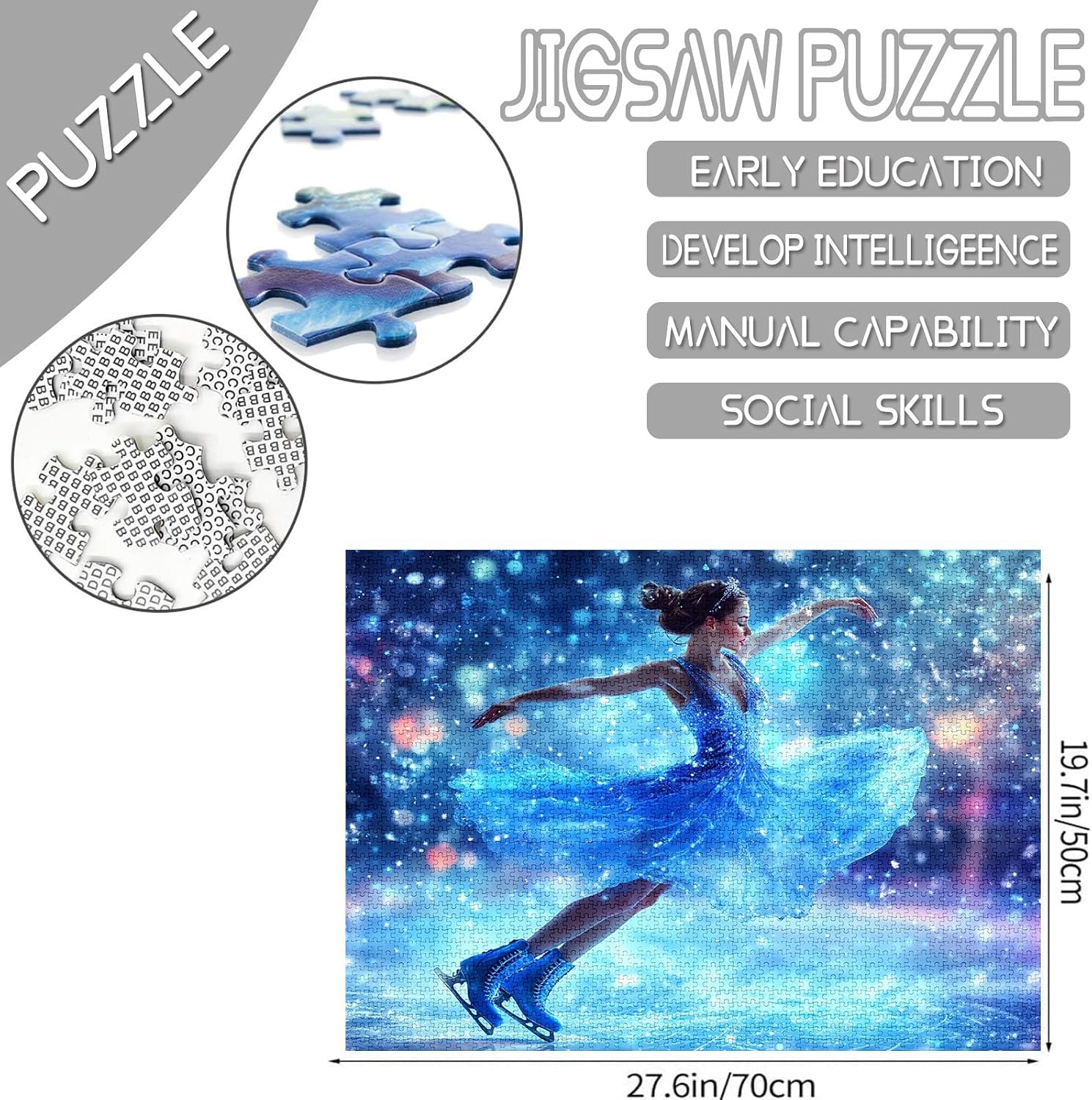 1000 Piece Jigsaw Puzzles for Adults Dancing Girl Painting Jigsaw Puzzle Ice Skating Woman Puzzles for Challenging Family Activity Extreme Sports Art Puzzle Wall Decor Cool Sporter Gift (Colorful) image 2