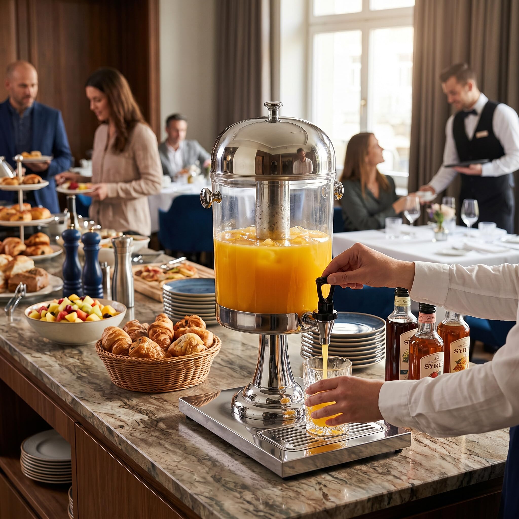 Haofy Distributore Bevande Caldo Freddo Non Elettrico, Macchina Succhi Frutta in Acciaio Inossidabile 8 Litri con Colonna Ghiaccio Separata, per Bar Ristorante Casa