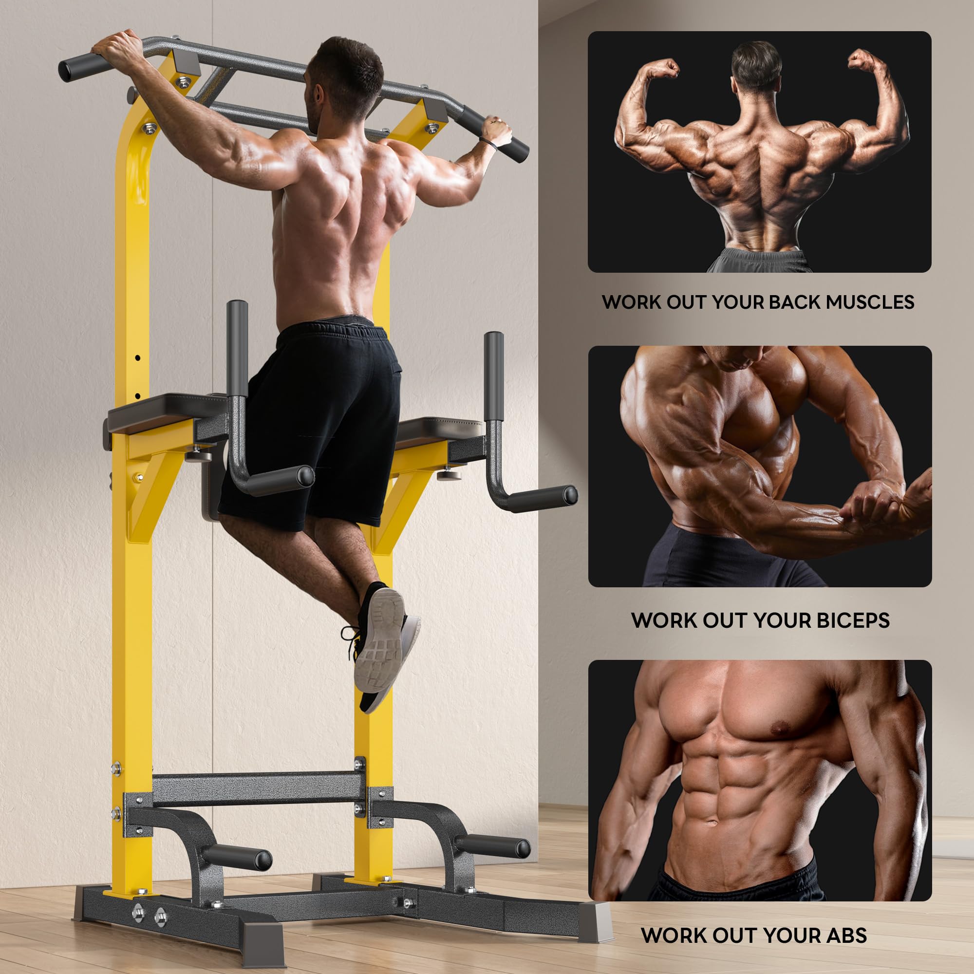 SogesPower Torre De Potencia Con Barra De Dominadas – Ajustable En Altura 6 Niveles – Gimnasio Casa – Rojo – Capacidad 150kg