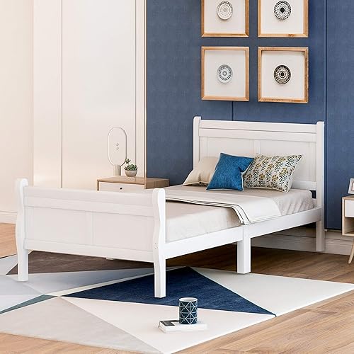 Miniatura 9 de Knocbel Base de cama de plataforma de madera con cabecera y estribo de trineo, capacidad de 200 libras, tamaño individual (espresso)