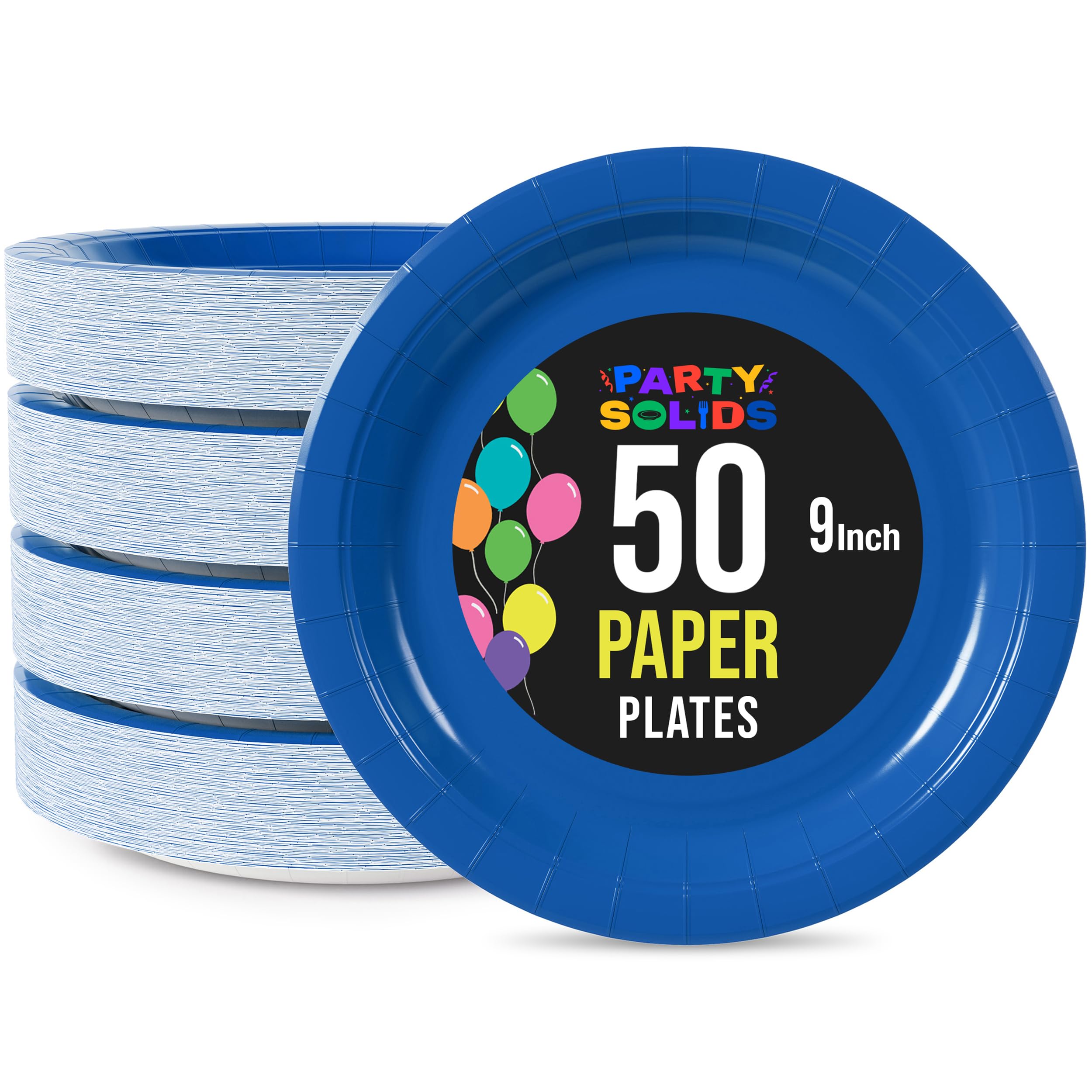 Exquisite Party Solids Dark Blue Paper Plates - 9 Inch, 50 Pack, 350 GSM
