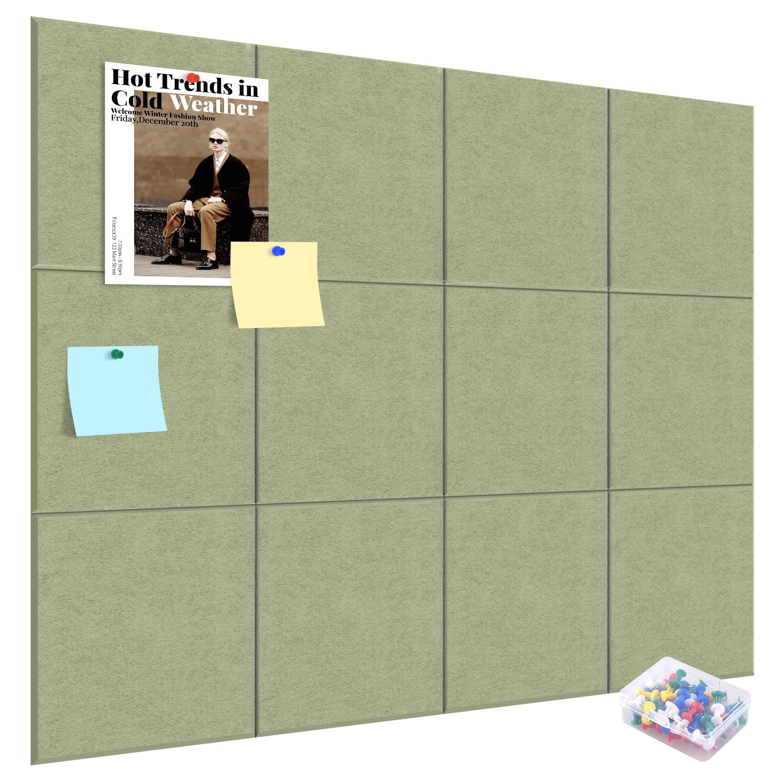 ALANGDUO Pin Board 120 x 90 cm, Large Cork Alternative Board Bulletin Board with Self-Adhesive Tape, 0.35“ Thick Foldable Vision Board for Home Office Kitchen Photos Memos, Sage