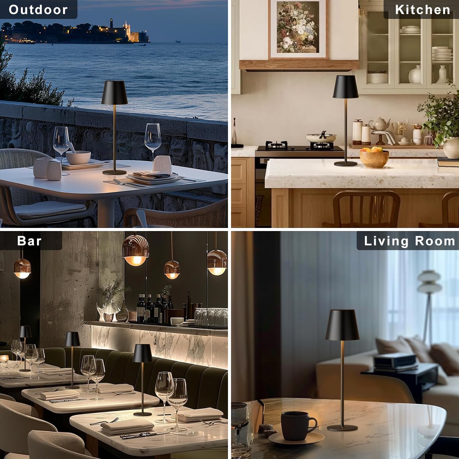 2 Stück Dimmbare LED Akku Tischlampe, Touch Kabellose Tischleuchte mit USB-C, Metall LED Wiederaufladbar Akku Tischlampe für Outdoor und Indoor, Aluminium, IP44 Wasserdicht, 5600mAh, 5W, Schwarz
