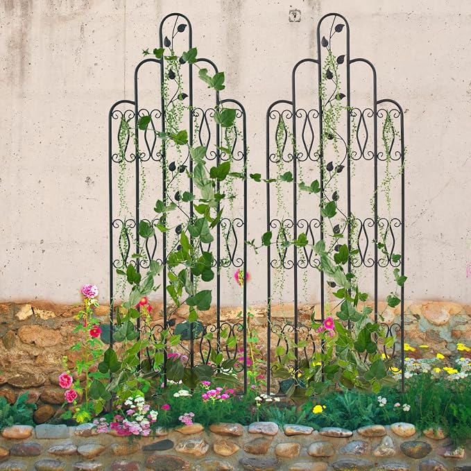 Griglia Per Rampicanti In Ferro – 2 Pannelli Decorativi Con Motivi Floreali, Per Rose, Piante E Recinzioni Da Giardino