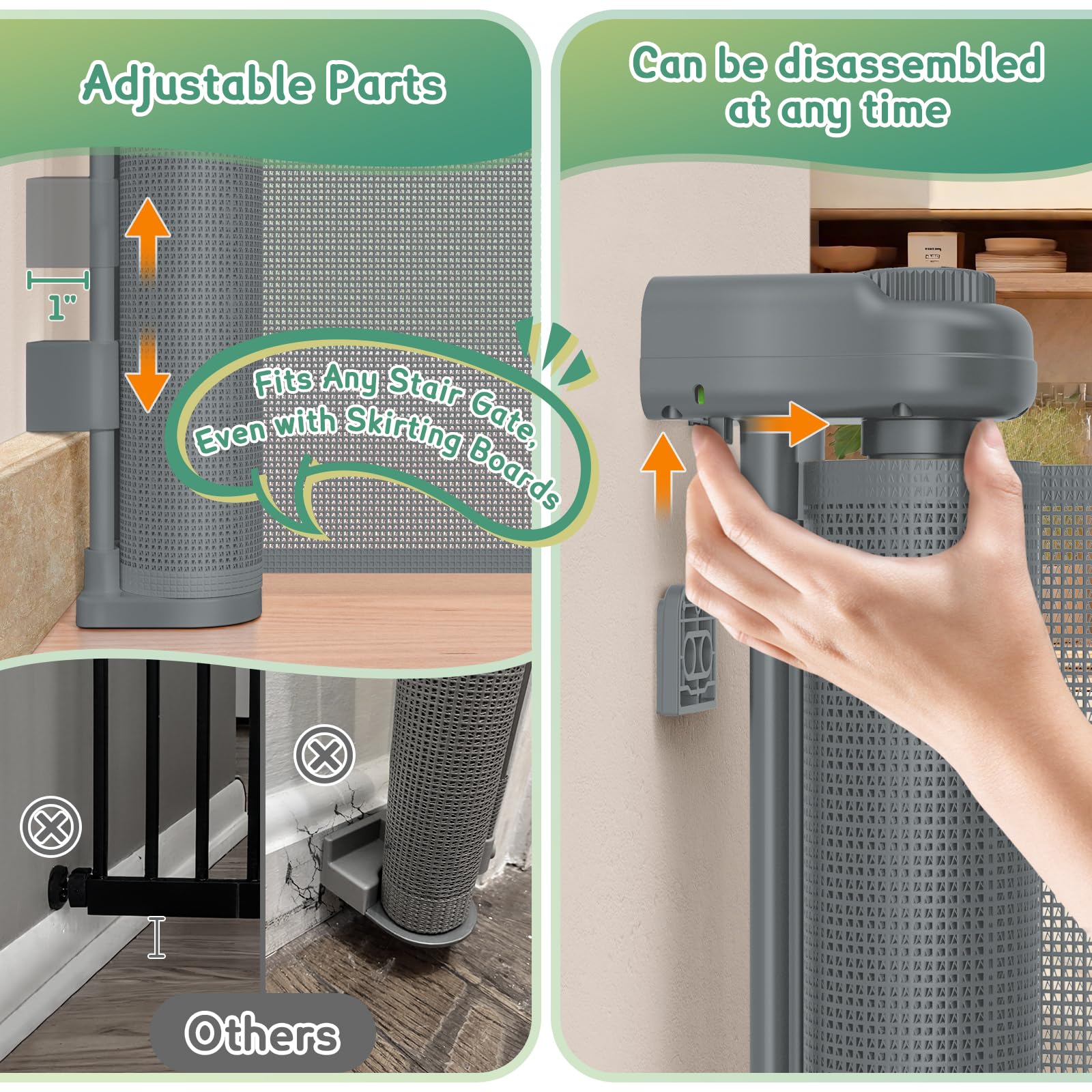 500cm/200inch Retractable gate Extra Wide, Upgraded 86cm/34inch Tall Stair Safety Gate for Baby and Dog, Hallway and Indoor/Outdoor Use — view 7