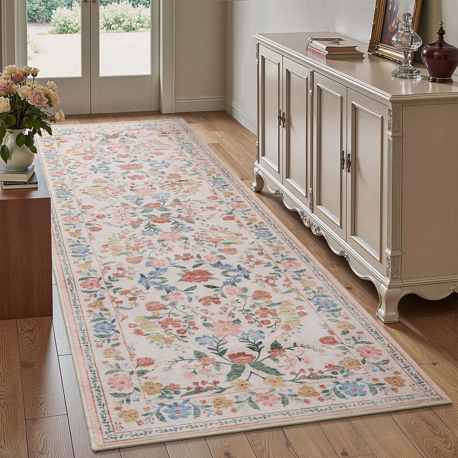 AMOAMI Vintage Floral Runners for Hallways Indoor, 2x6 Kitchen Runner Rug Non Slip Machine Washable Entryway Rug Runner Ultra Soft Boho Carpet Runner
