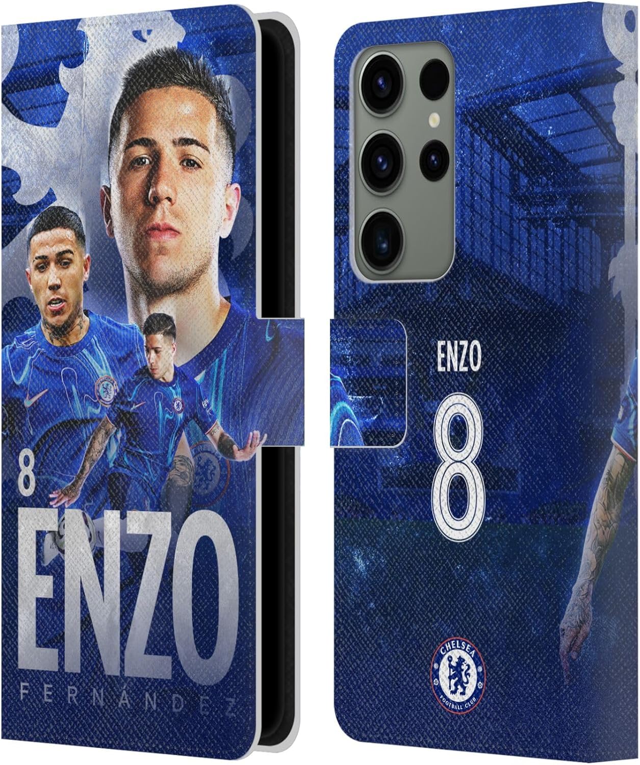 Head Case Designs Officially Licensed Chelsea Football Club Enzo Fernández 2024/25 First Team Leather Flip Case Compatible with Samsung Galaxy S23 Ultra 5G