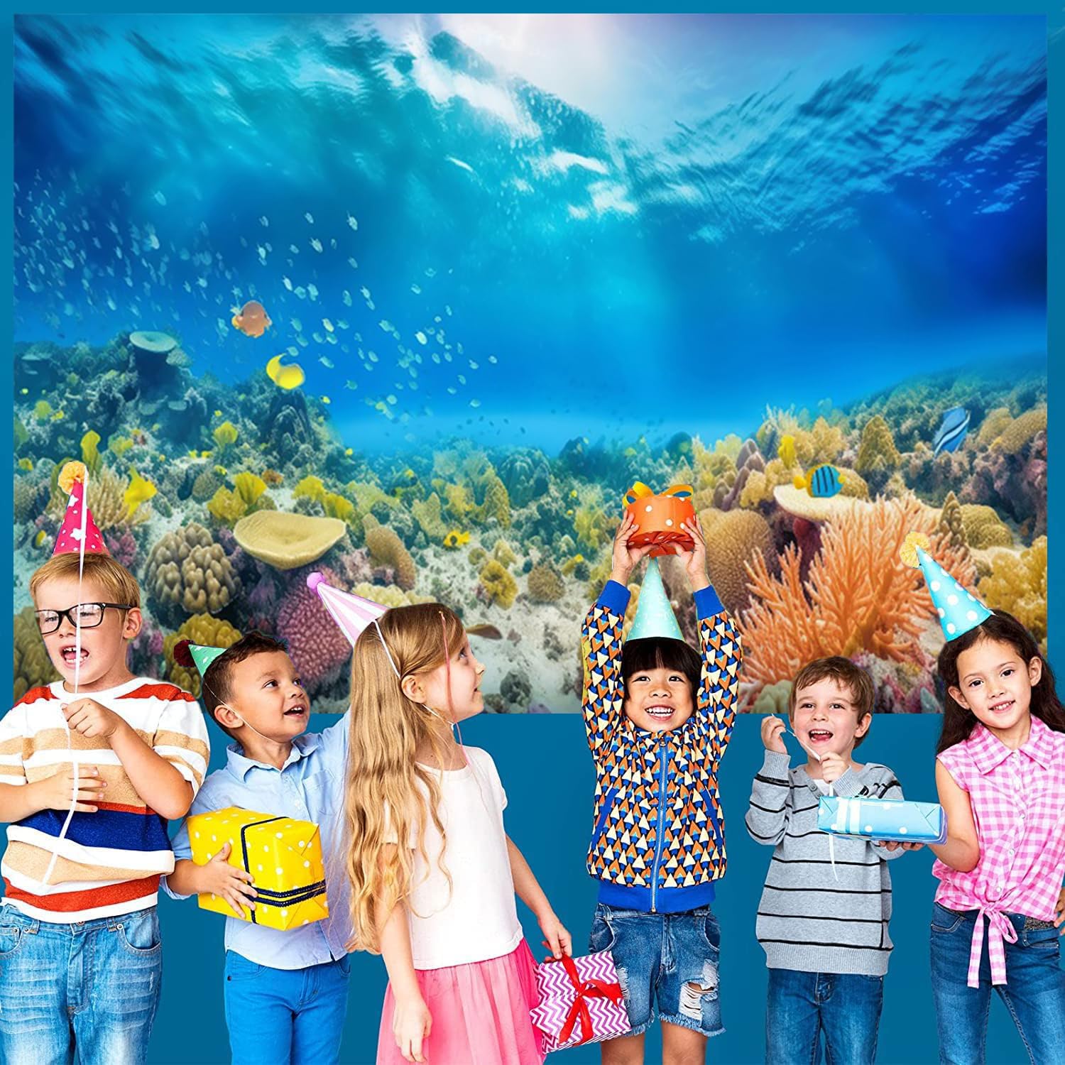 3x2m Sfondo sotto il mare mondo subacqueo pesci tropicali corallo luce del sole fondale fotografico Baby Shower bambini compleanno decorazioni festa Banner Photo Booth Props