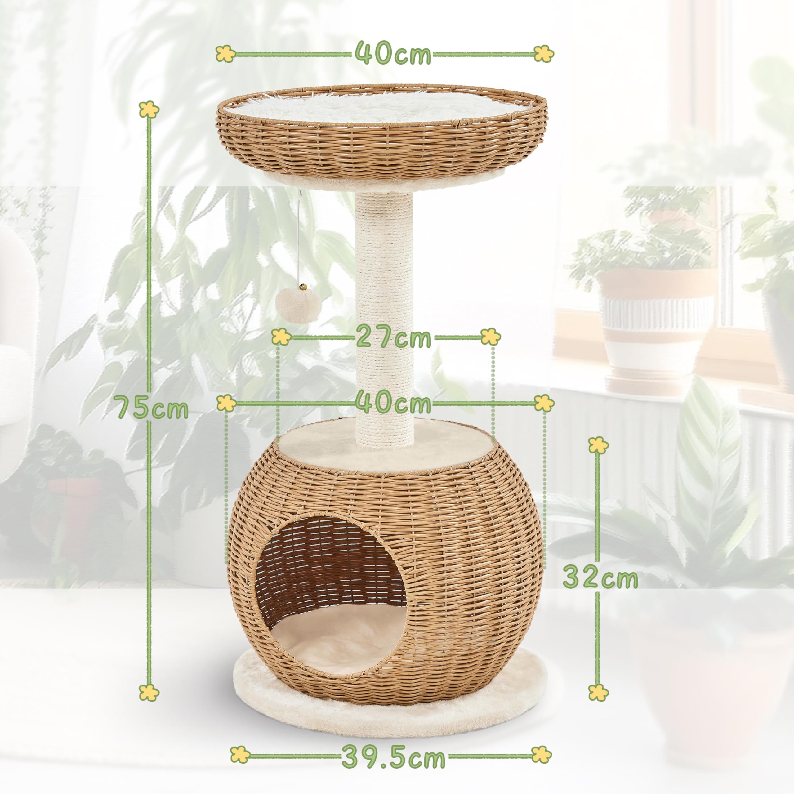 Yaheetech Kratzbaum Ratten Kletterbaum für große Katze, Stabiler Katzenkratzbaum mit Katzenhöhle Plüschball Katzenkorb Sisal Katzenmöbel 75 cm Beige