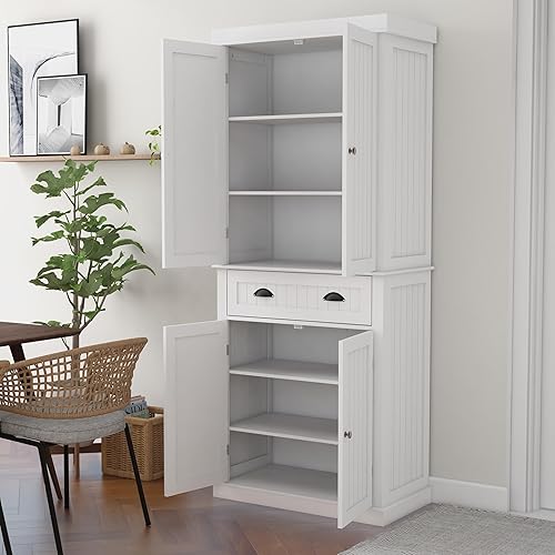 Miniatura 5 de RASOO Armario de despensa de 72 pulgadas con cajón y estantes ajustables, color blanco (ranura de dibujo de barra vertical)