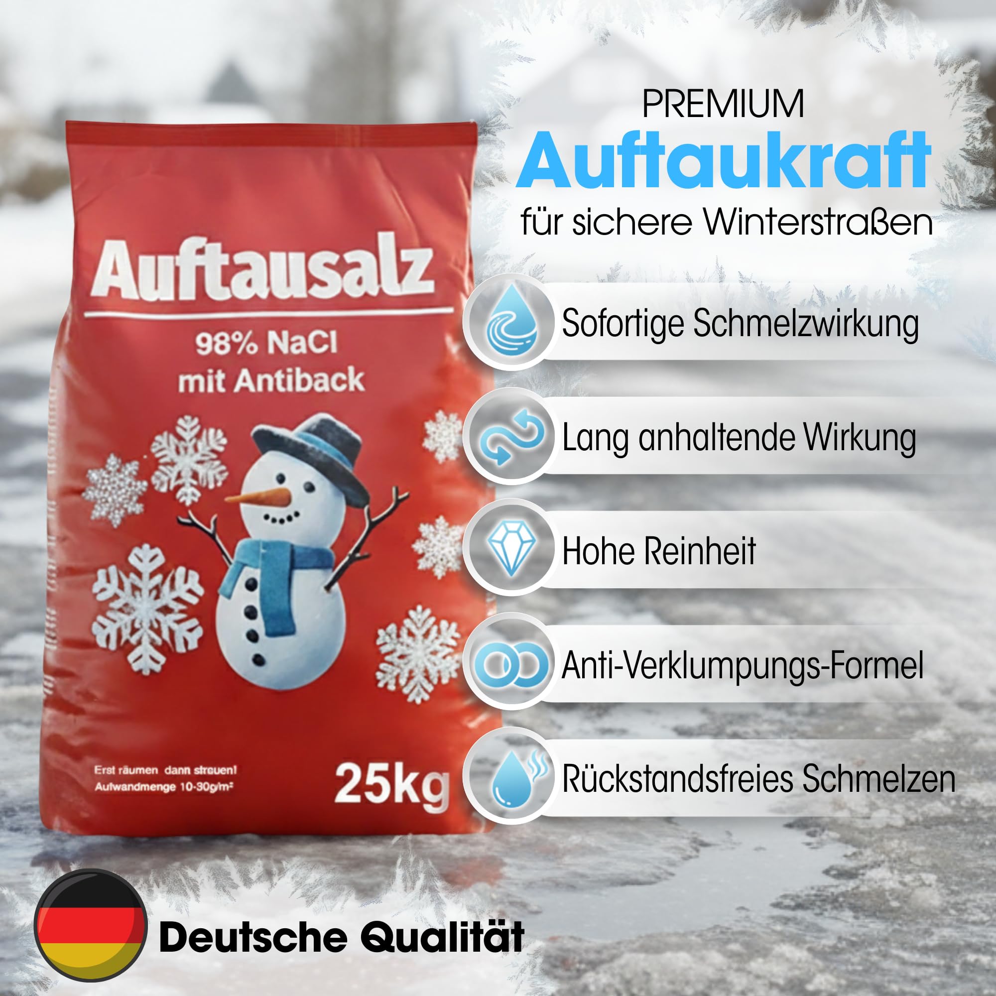 Auftausalz oder Streusalz 25kg ist der perfekte Schnee Salzstreuer - Schützen Sie Ihre Liebsten! Unser Winterstreumittel sichert Ihre Wege im Winter | Streugut aus 98% Nacl | Natureflix (25 kg)