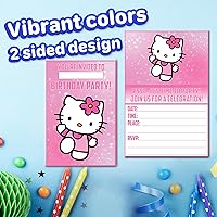 Vista 4 de Juego de 20 lindas tarjetas de invitación de cumpleaños con diseño de gatitos rosas y sobres – Ligeras (240g), invitaciones estilo postal
