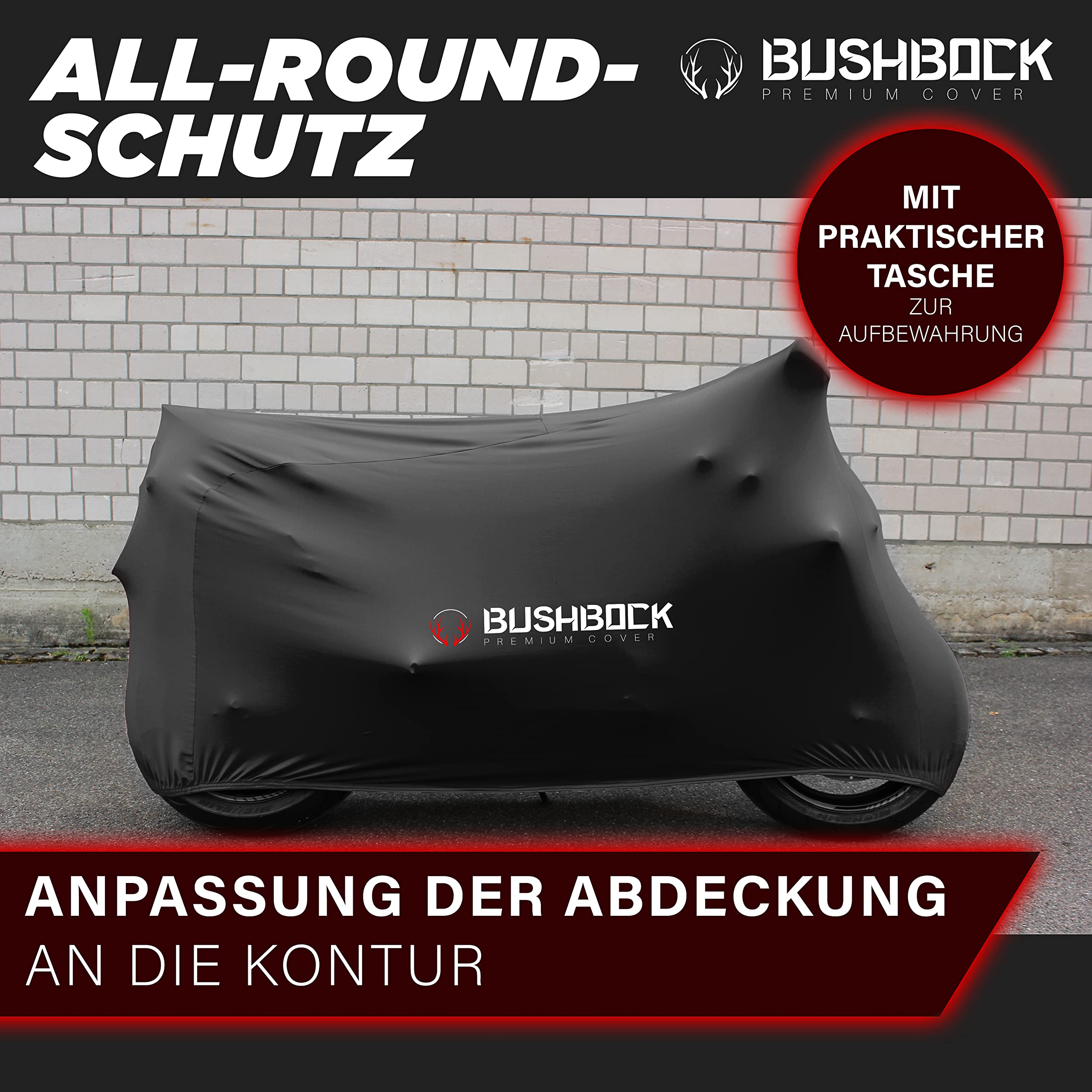BUSHBOCK® Premium Abdeckplane für Motorräder/Motorroller mit Topcase