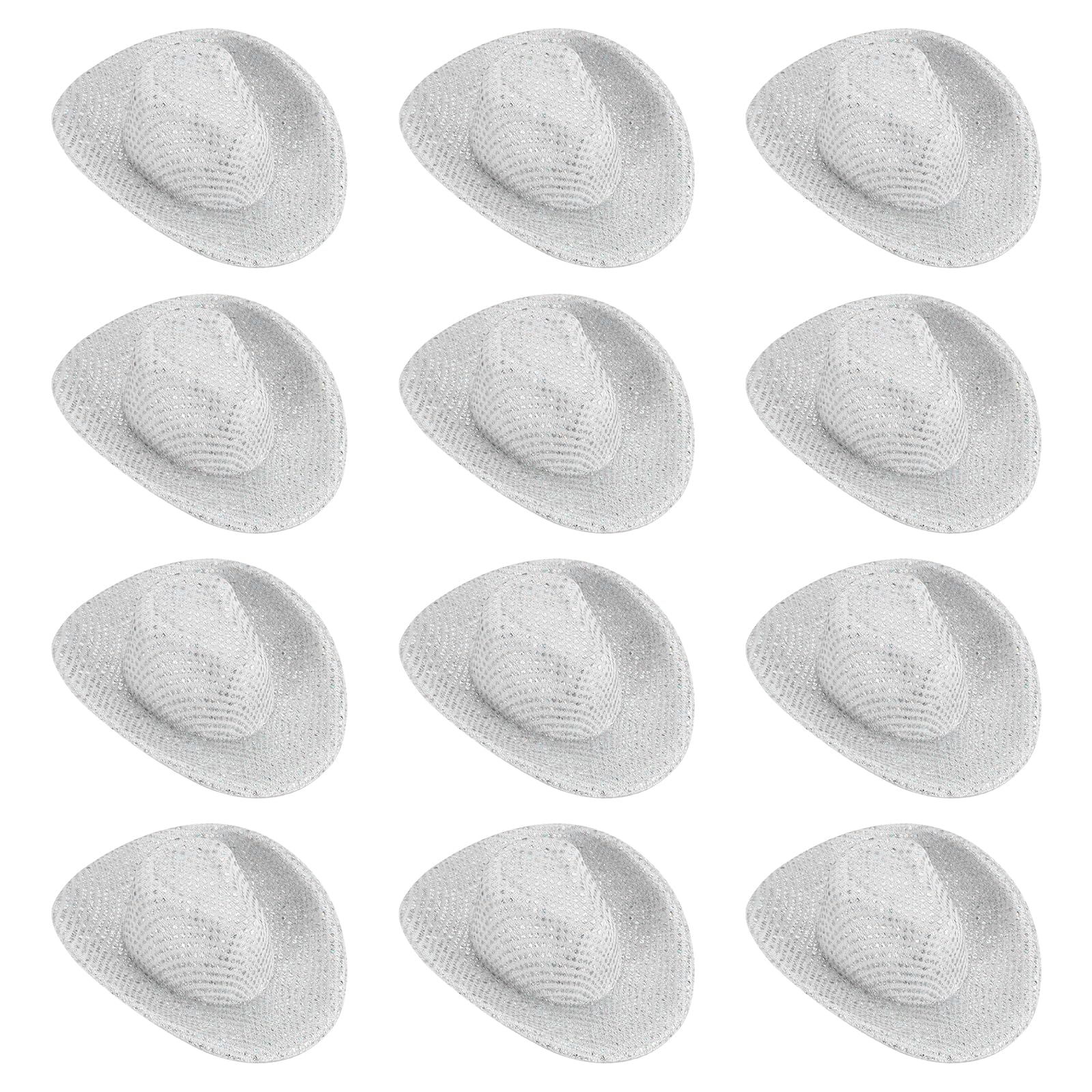 PATIKIL Mini Cowboy Hats, 12 Pcs Miniature Western Cowboy Hat for Crafts Party Decoration, Doll Pet Dress Up, Glitter Dot Style, White