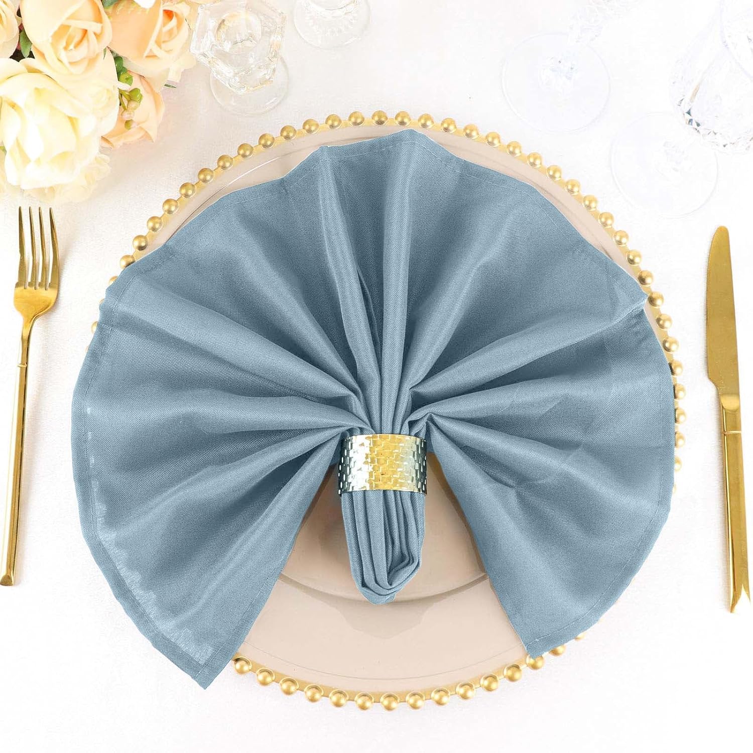 100 pcs 20-Inch Dusty Blue Polyester Table Napkins Reusable Washable Wedding Party Dinner Linens Tableware Supplies