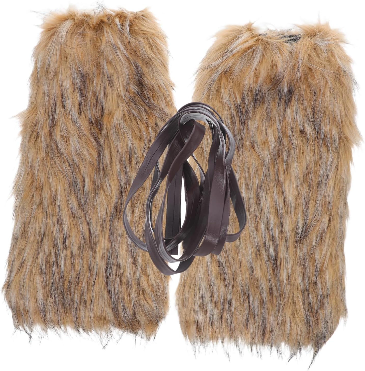 MERRYHAPY Viking Leg Wraps Faux Fur Boot Cuffs Cozy Leg Warmers Adjustable Straps for Adult Costumes