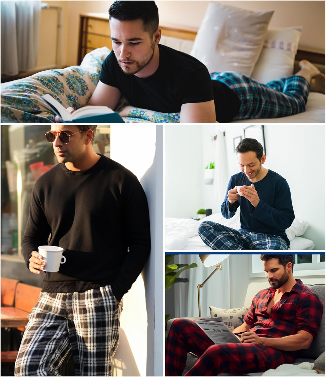 4 Pack Men' s Flannel Pajama Pants Plaid PJ Bottoms Soft Warm Cotton Lounge Sleepwear with Pockets - Image 6