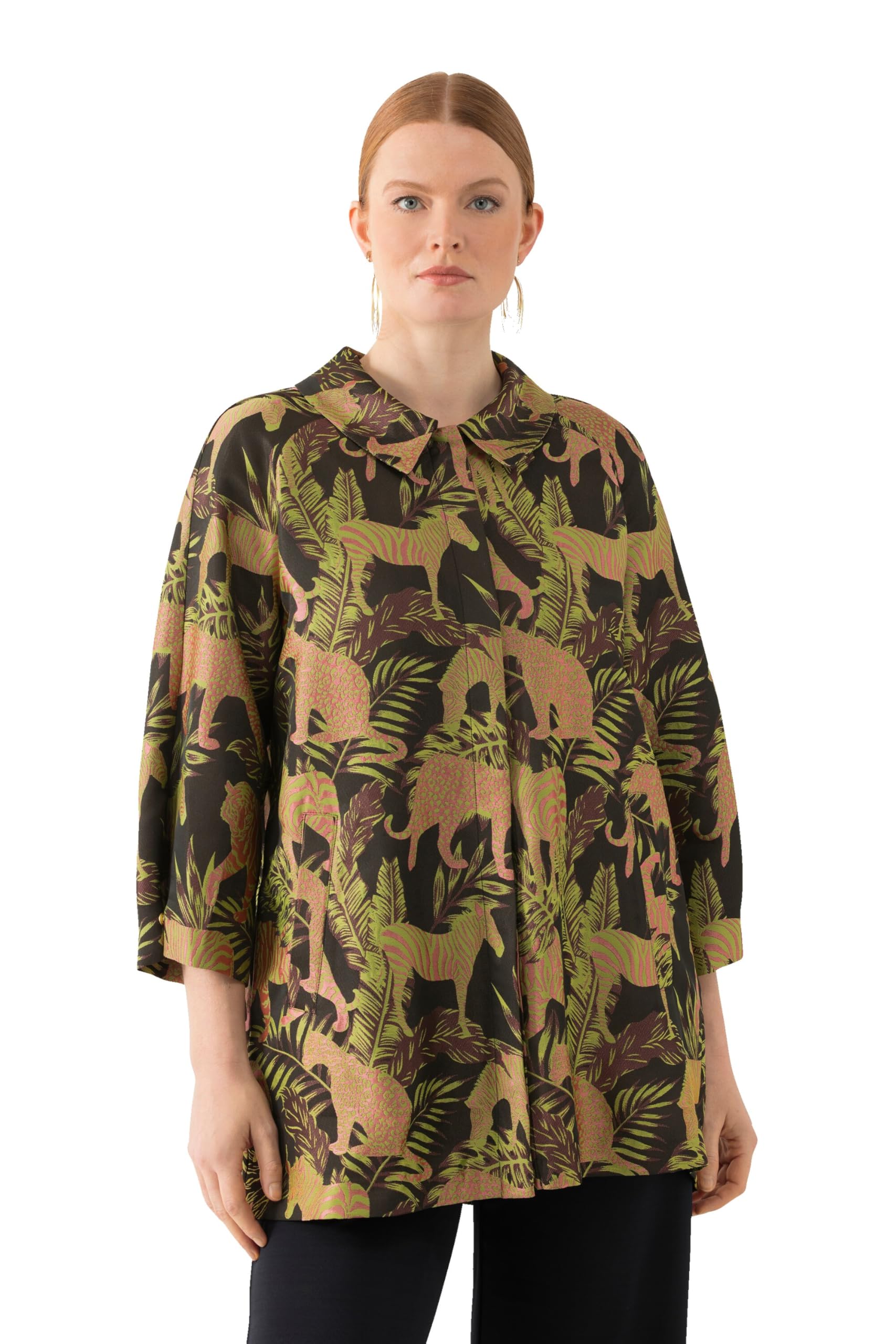 Ulla Popken Damen große Größen Übergrößen Plus Size Jacke, Jacquardmuster, Hemdkragen, Druckknöpfe 827217