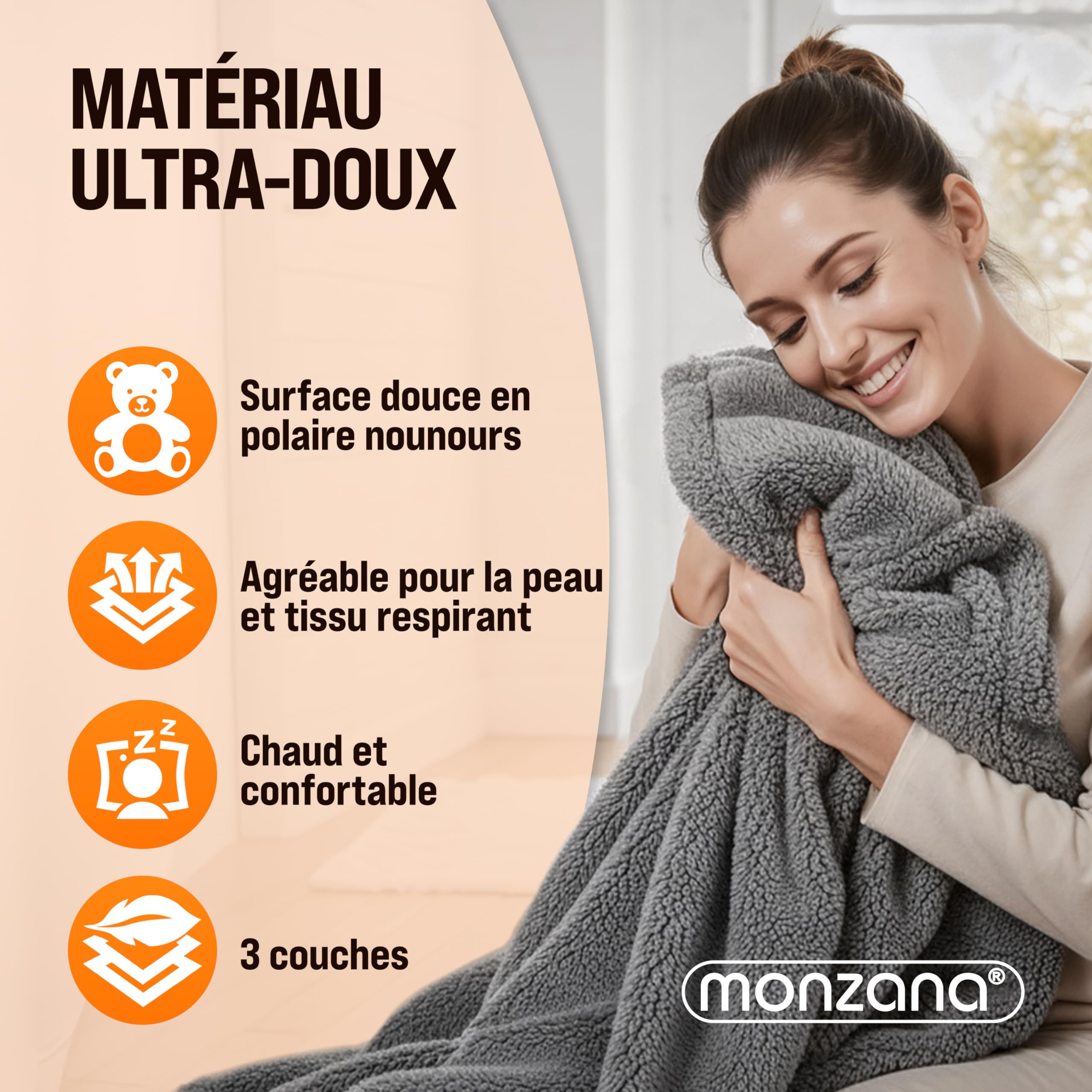 Monzana® Couverture chauffante 180x130cm 2 Places 120W 10 Niveaux de Chauffage minuteur Protection Anti-surchauffe surmatelas Chauffant électrique